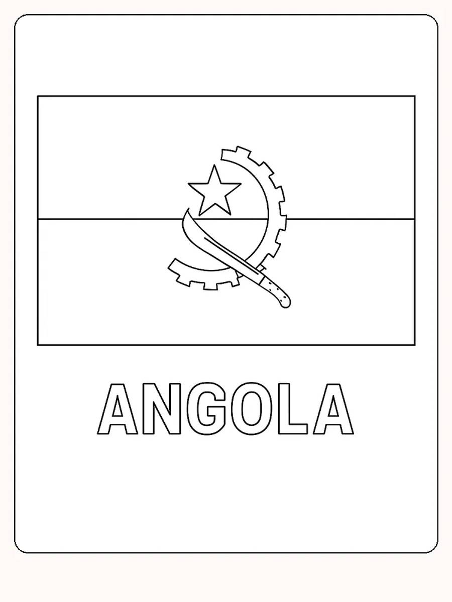 Deutsch:
Die Flagge Angolas mit roten und schwarzen Streifen sowie Emblem, bereit zum Ausmalen.