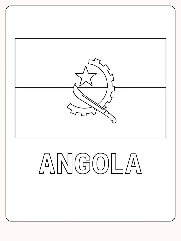 Deutsch:
Die Flagge Angolas mit roten und schwarzen Streifen sowie Emblem, bereit zum Ausmalen.
