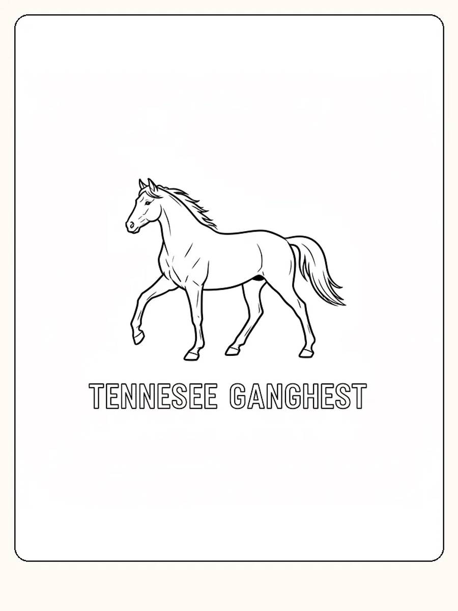 Fargeleggingstegning av en Tennessee ganghest som løper med elegant stil, klar for utskrift