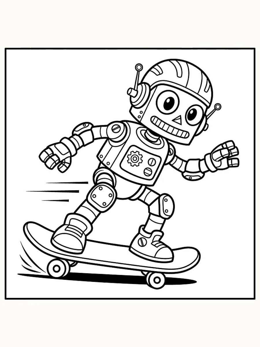 Robot, der skater på et skateboard, klar til farvelægning