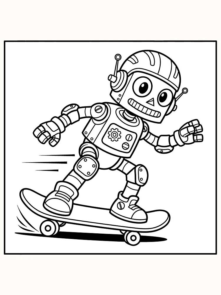 Robot, der skater på et skateboard, klar til farvelægning