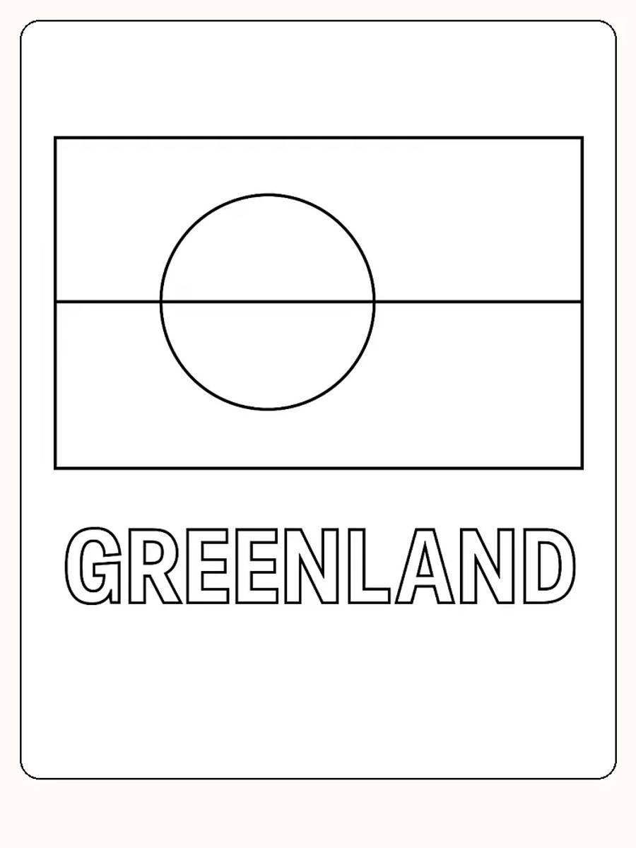 Alt-Text auf Deutsch:  
Das Flagge von Grönland mit rotem und weißem Design, bereit zum Ausmalen.