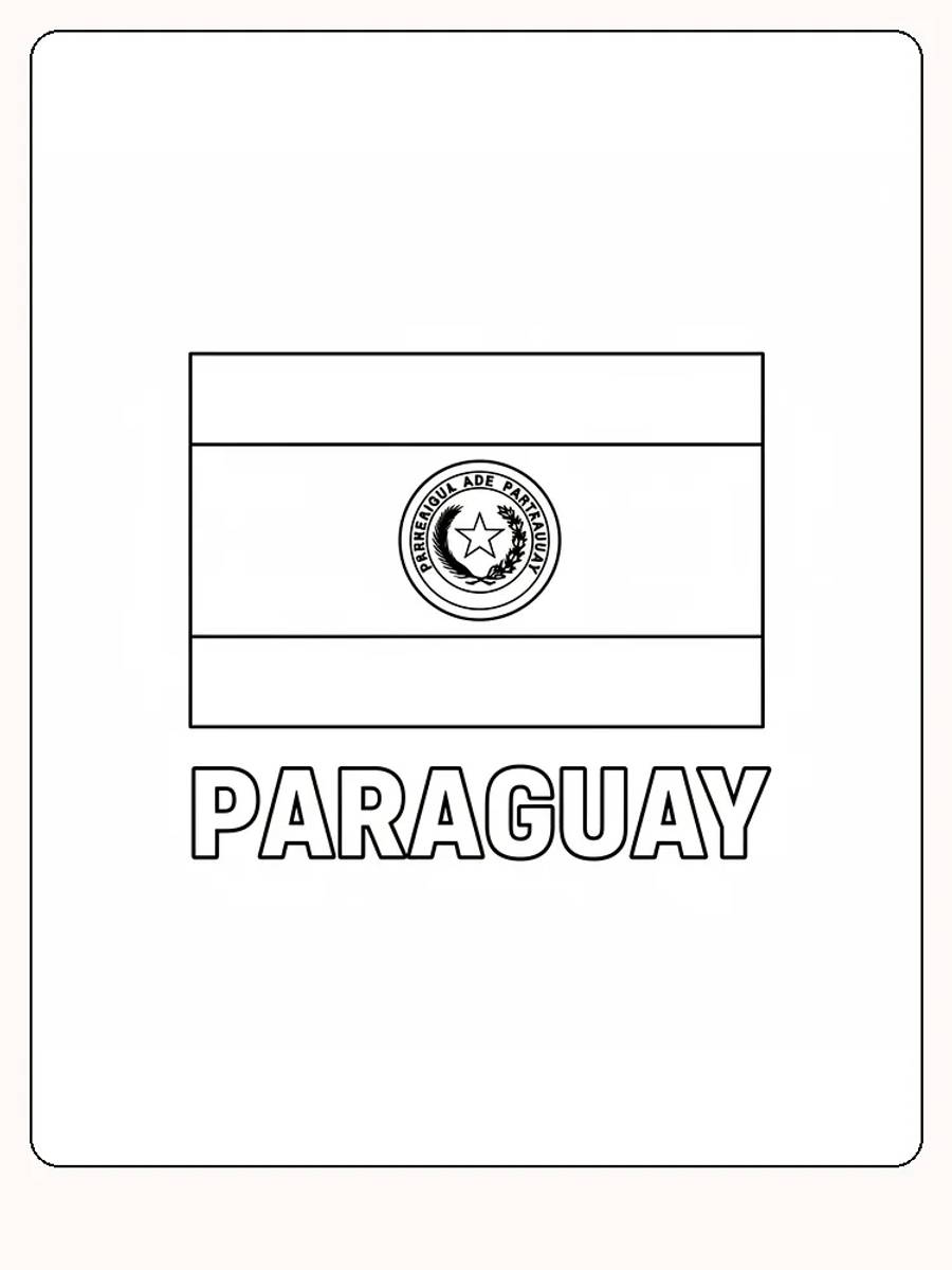 Paraguays Flagge in Rot, Weiß und Blau mit Emblem, bereit zum Ausmalen