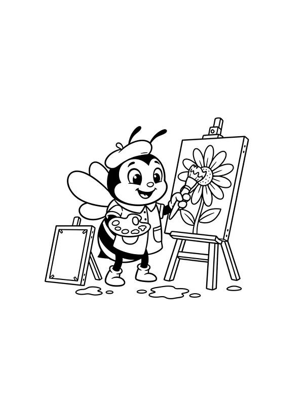 Bie med staffeli og blomst