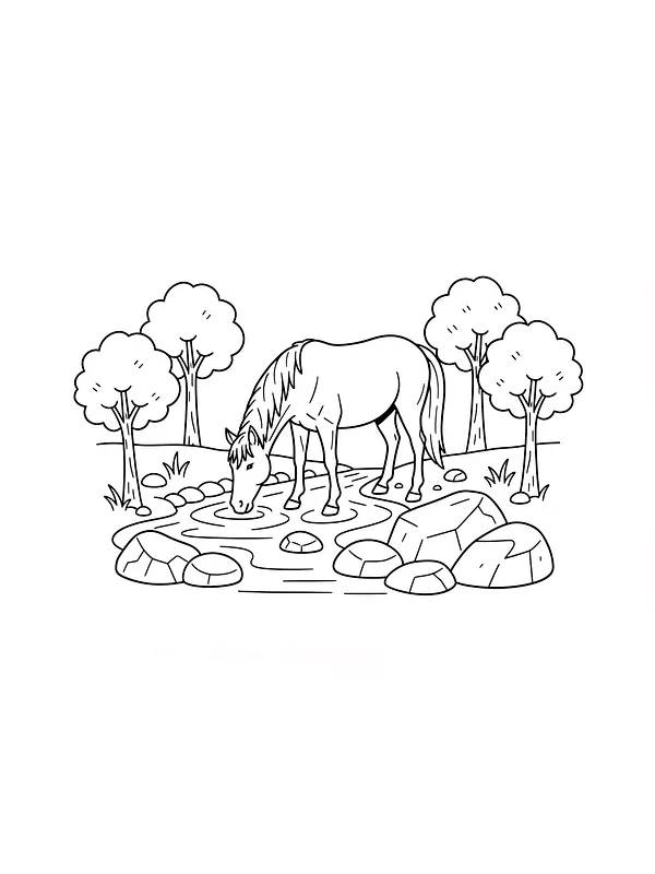 Hest drikker ved innsjø, underkategori
