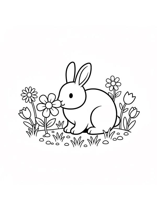 Hare blant blomster