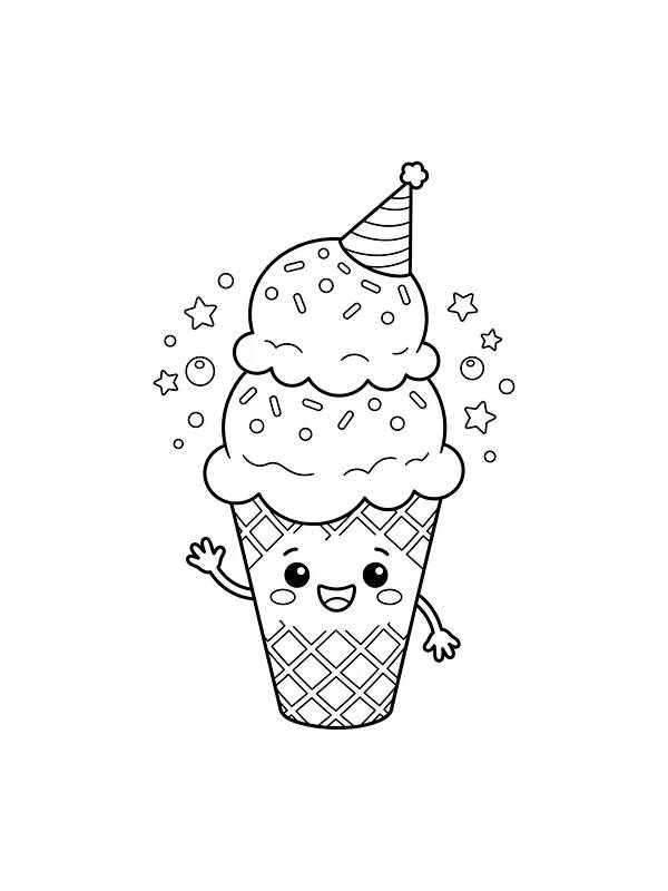 Glace avec chapeau de fête et sourire