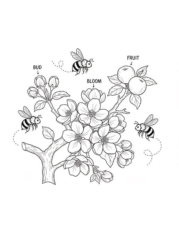 Bier rundt om blomster og frugt