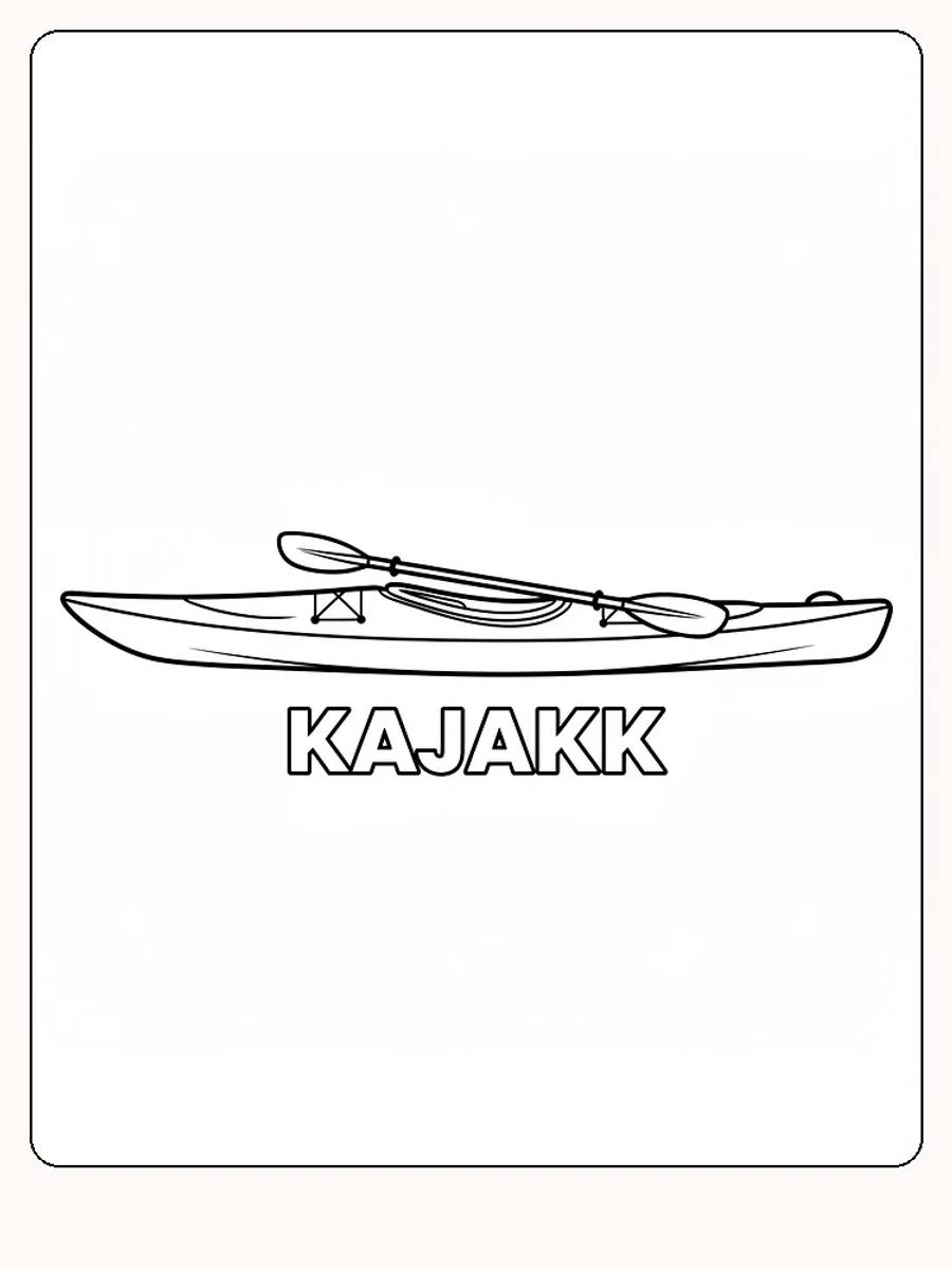 Målarbild av en kajak med paddlar för utskrift och måla