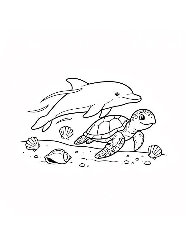 Delfin og skildpadde