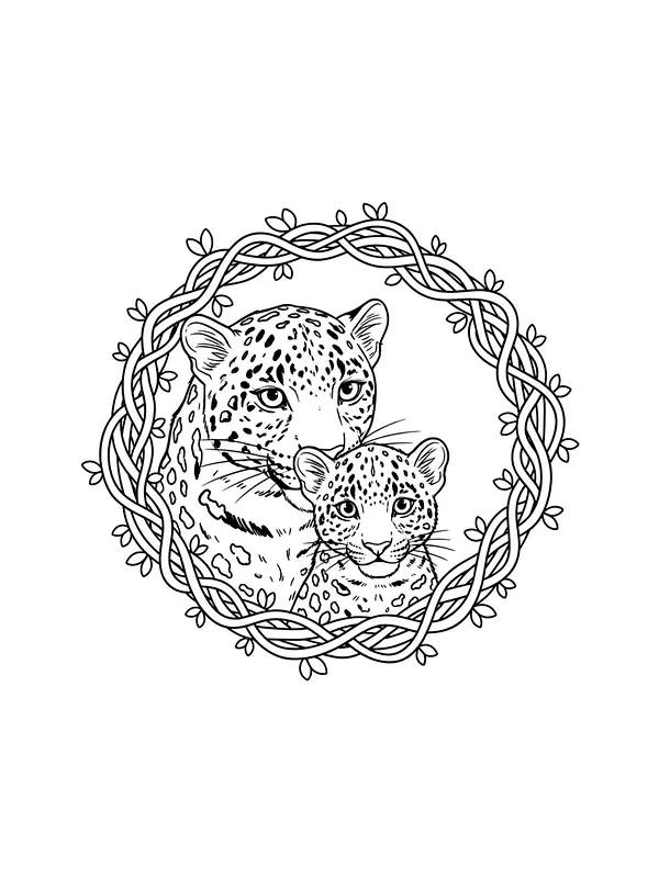 Leopard med unge i ramme, underkategori