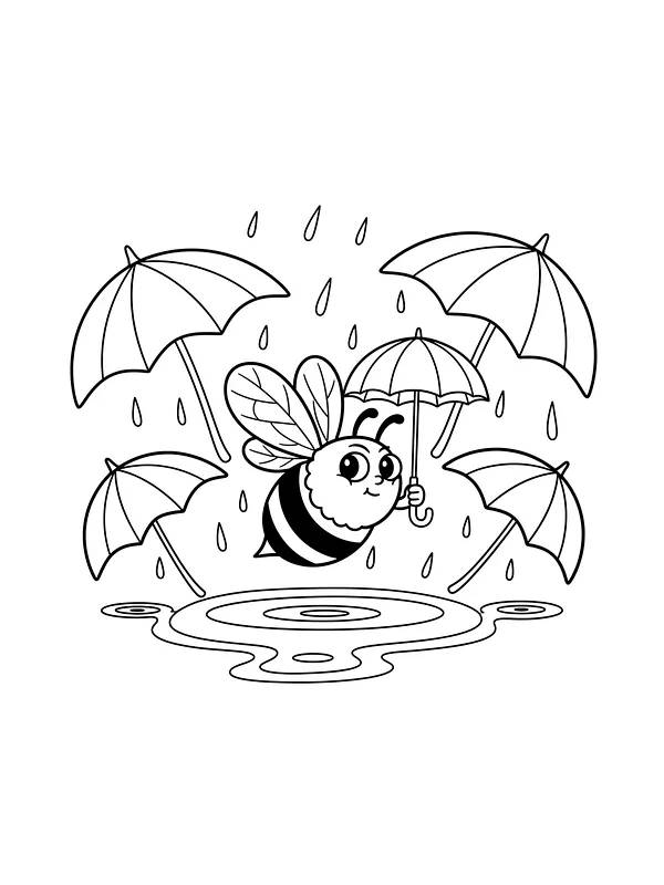 Bie med paraplyer i regn