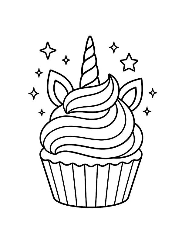 Enhjørning cupcake med stjerner