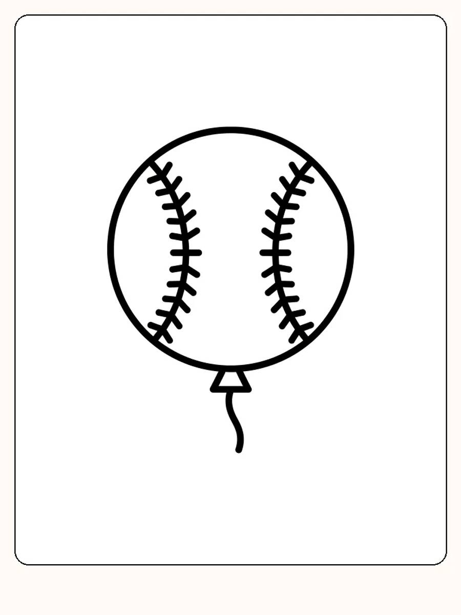 Tegning til farvelægning af en ballon med baseballmotiv, klar til print