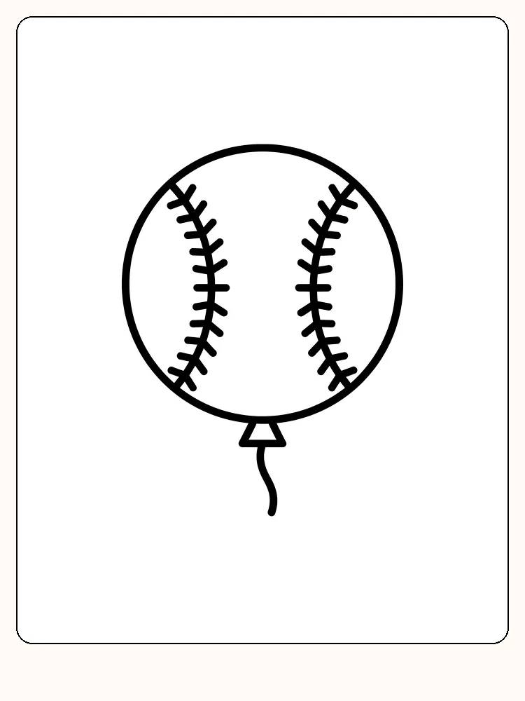 Tegning til farvelægning af en ballon med baseballmotiv, klar til print