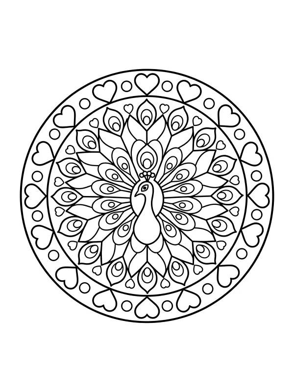 Påfugl i sirkulær mandala