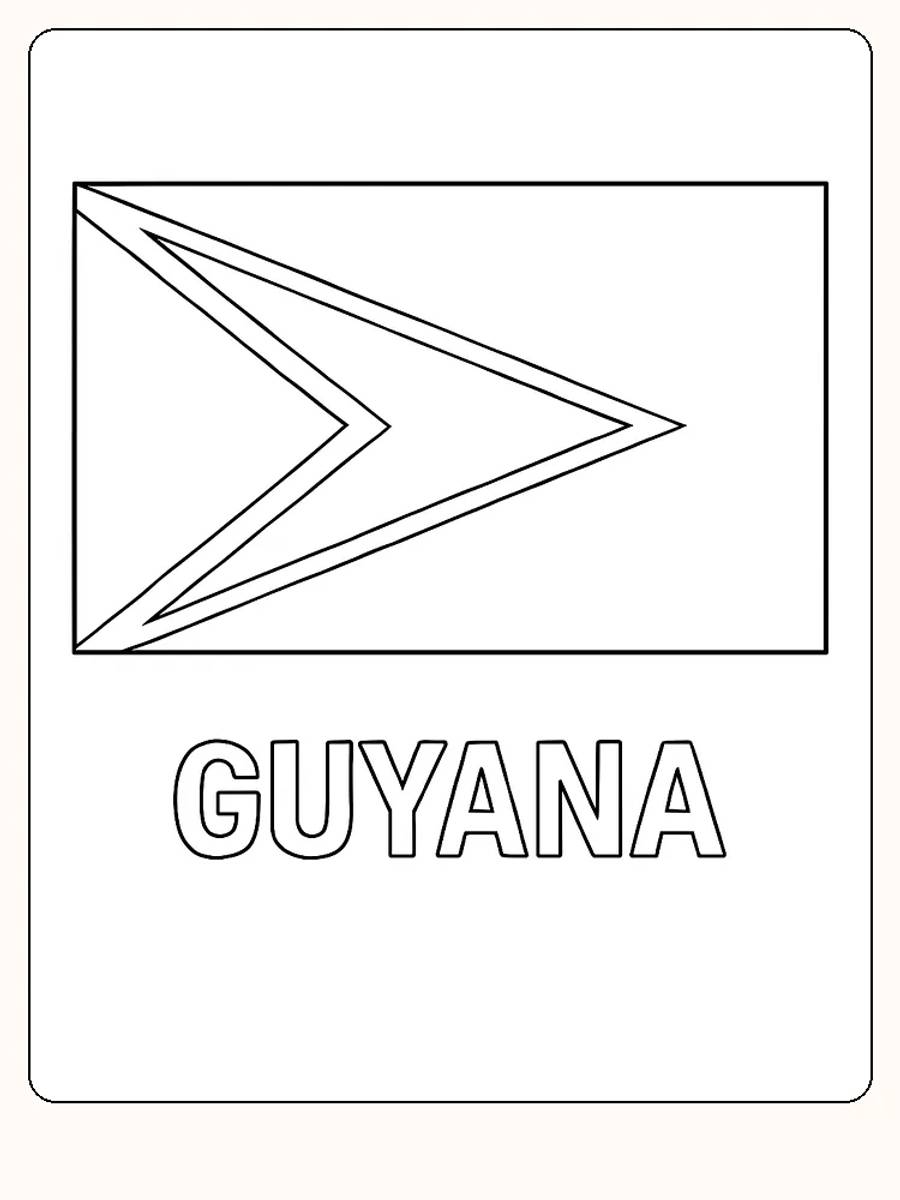 Das Flagge von Guyana mit Farben und Dreiecken, bereit zum Ausmalen.