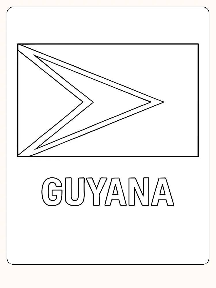Das Flagge von Guyana mit Farben und Dreiecken, bereit zum Ausmalen.