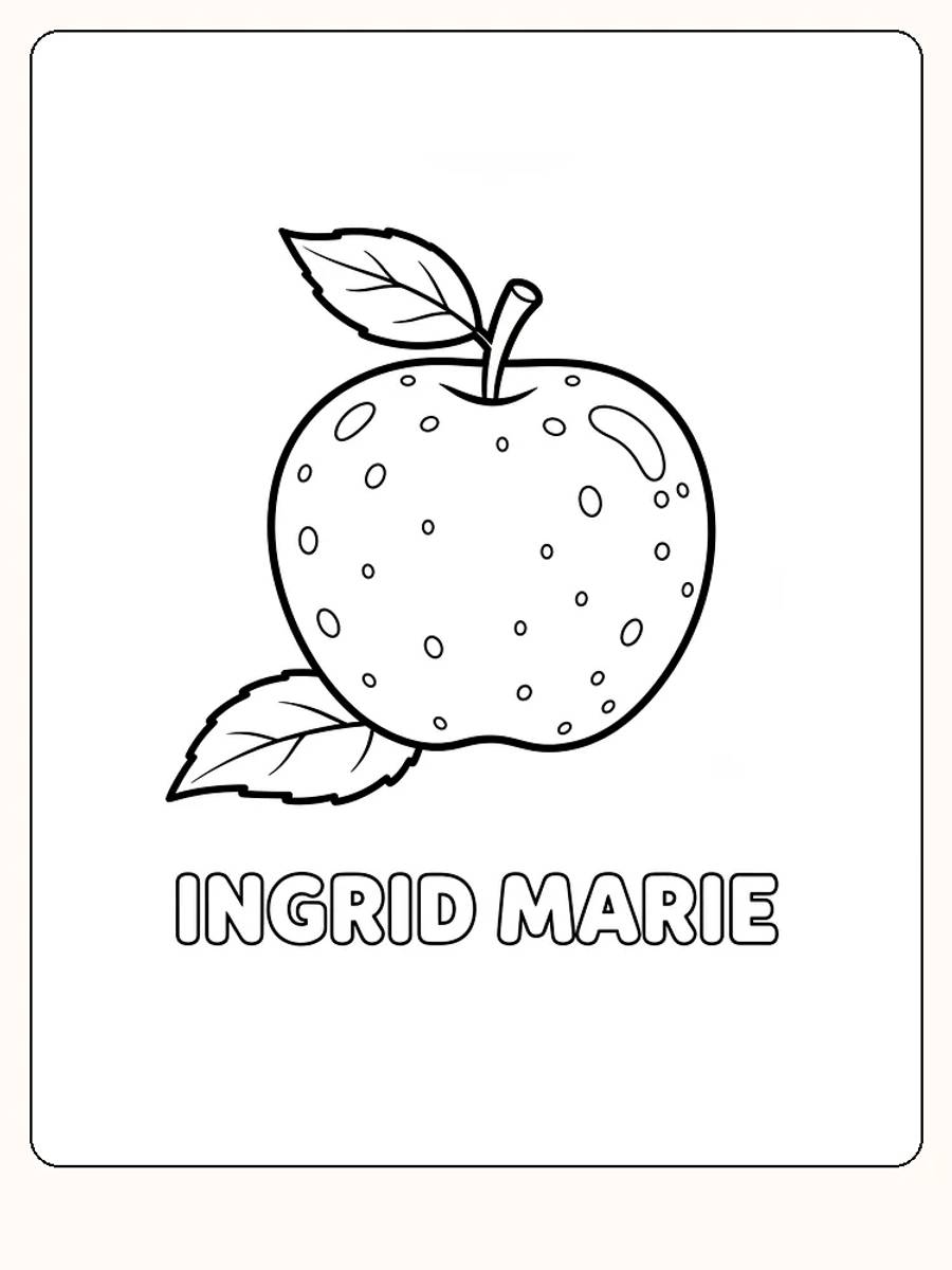 Tegning til farvelægning af et Ingrid Marie-æble med to blade