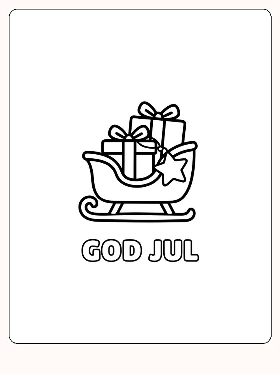 Fargeleggingstegning av en juleslede fylt med gaver, klar for utskrift