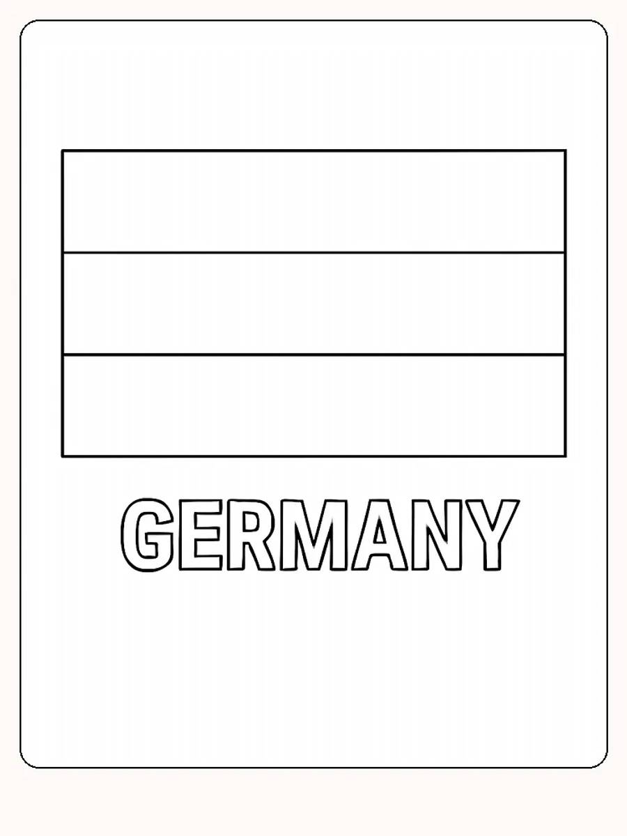 Deutsch:
Die Flagge Deutschlands in Schwarz, Rot und Gold, bereit zum Ausmalen.