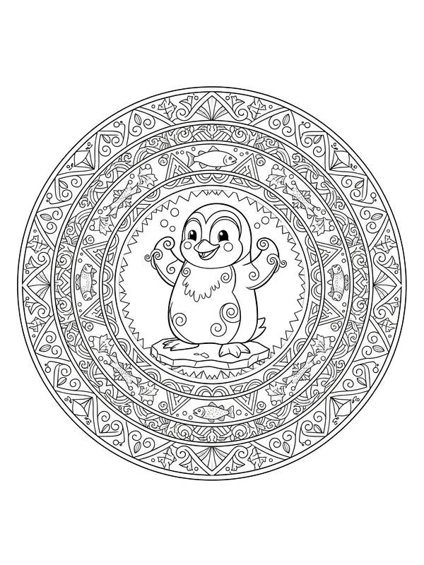 Pingvin i mandala-design