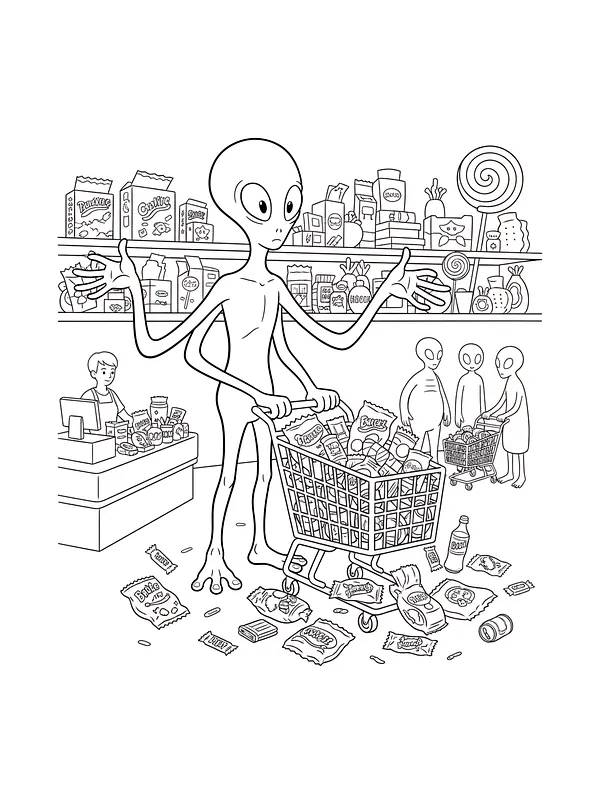 Rumvæsen med indkøbskurv i supermarkedet