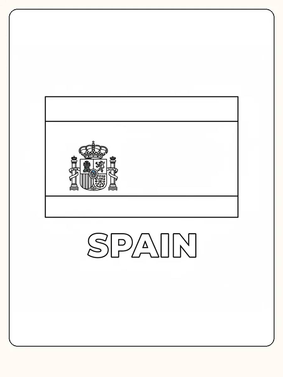 Spanien flagga med rött och gult samt riksvapnet på vänster sida, redo för måla.