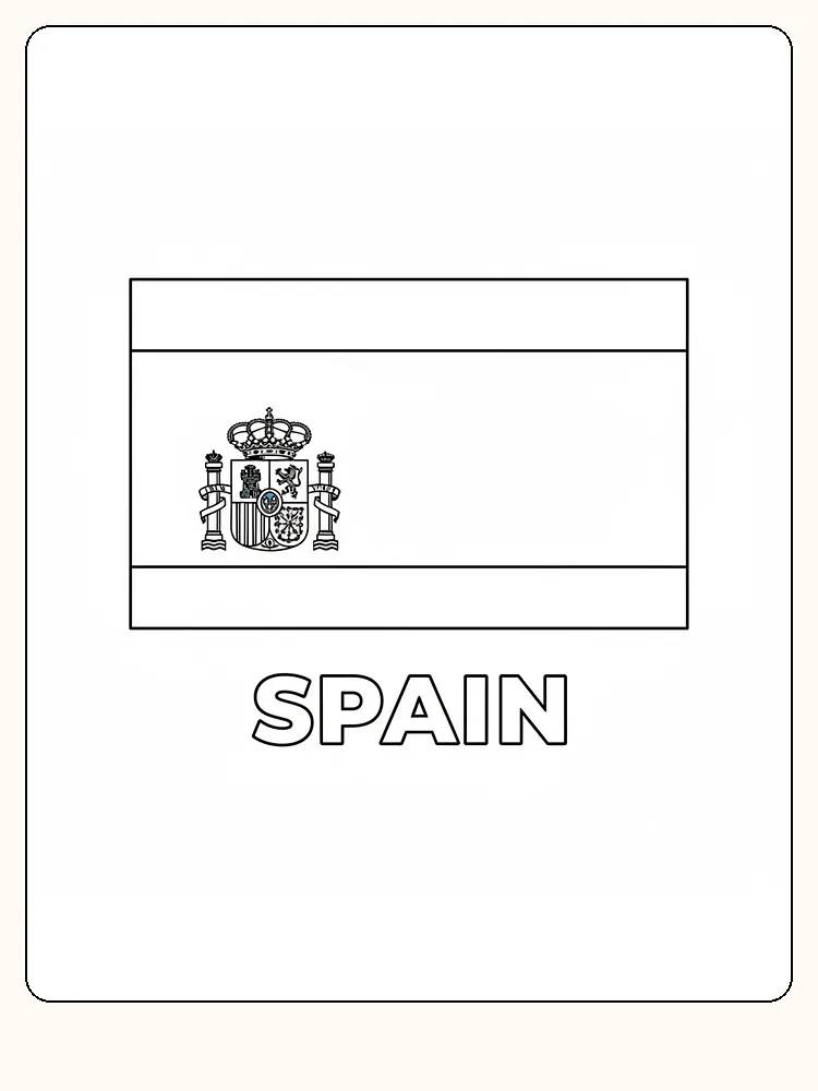 Spanien flagga med rött och gult samt riksvapnet på vänster sida, redo för måla.
