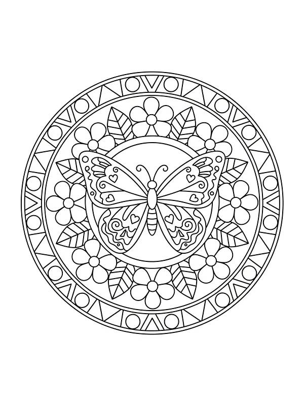 Mandala med sommerfugl og blomster
