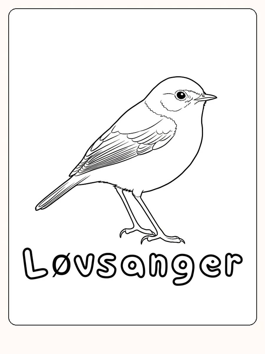 Fargeleggingsbilde av en løvsanger, klar for utskrift