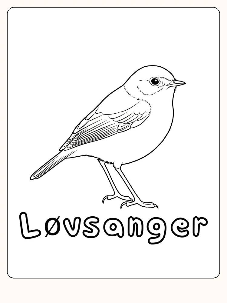 Fargeleggingsbilde av en løvsanger, klar for utskrift