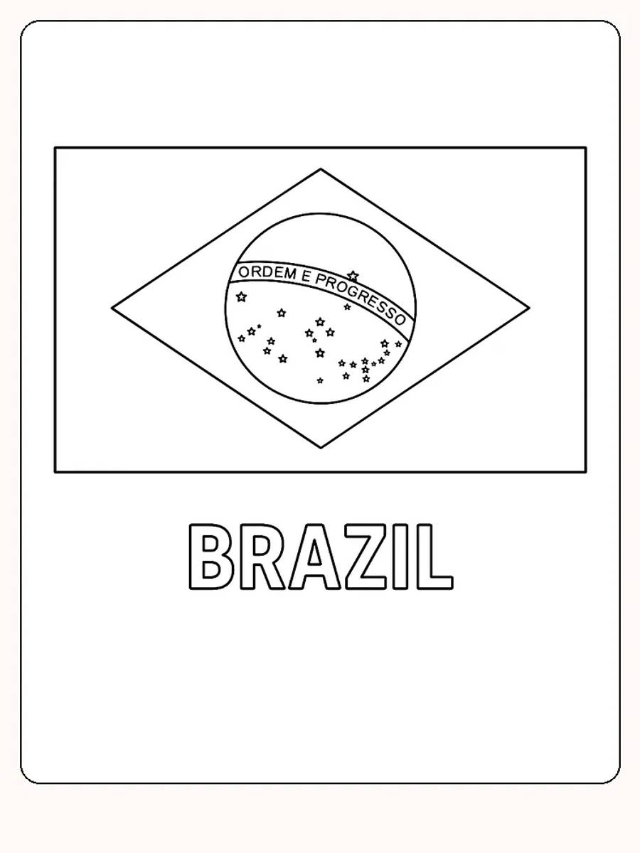 Brasiliens flagga med grön bakgrund och en gul romb med en blå glob, redo för måla.