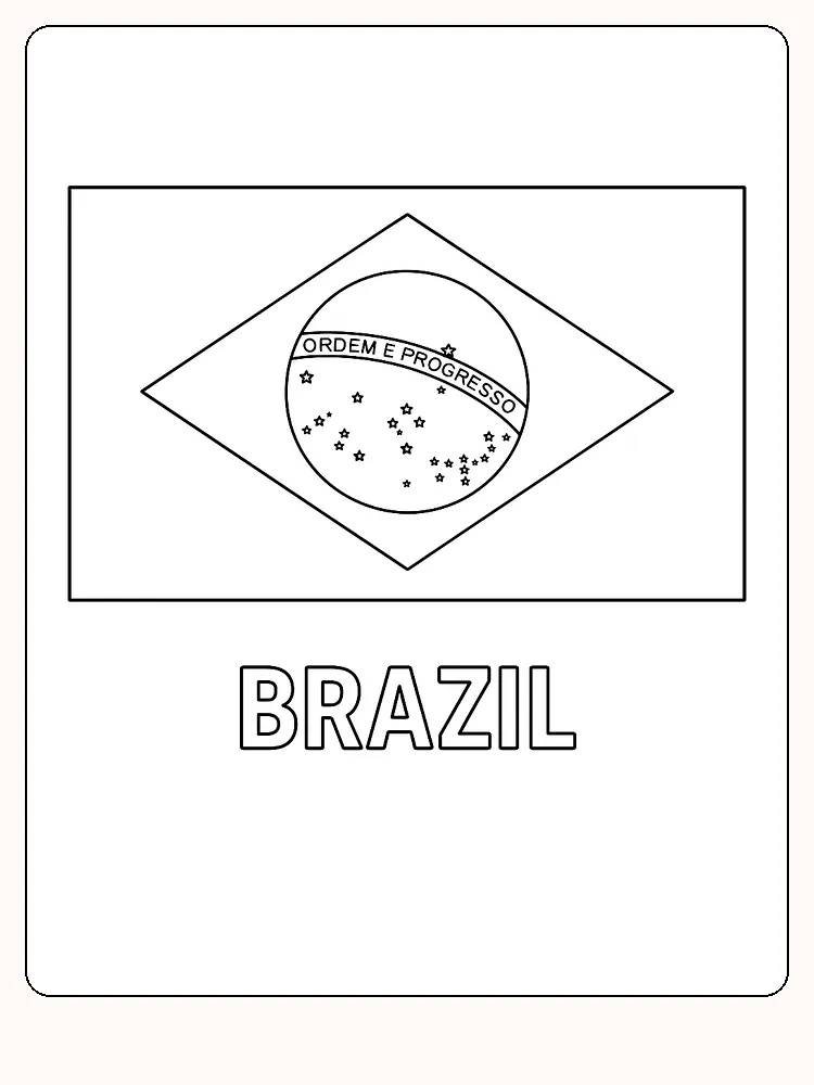 Brasilien Flagge mit grünem Hintergrund und gelbem Rhombus mit blauer Erdkugel, bereit zum Ausmalen