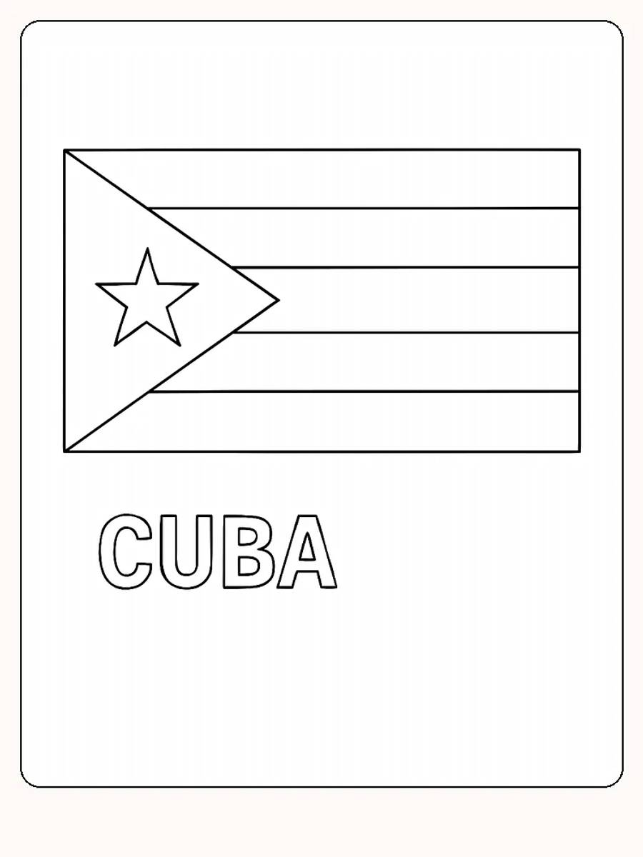 Cubas Flagge mit roten, weißen und blauen Streifen sowie einem Dreieck und einem Stern, bereit zum Ausmalen.