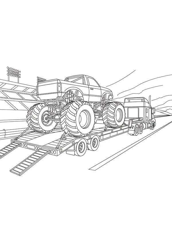 Monstertruck og lastebil på vei