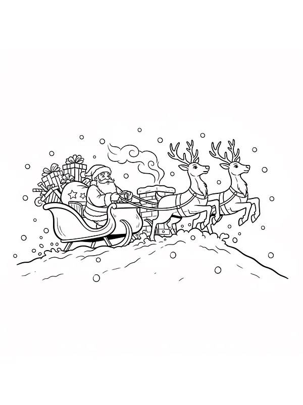 Julemanden i slæde med rensdyr