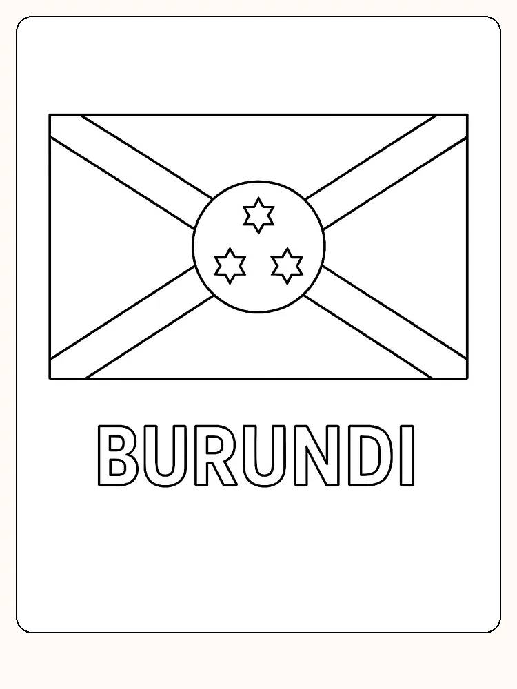 Burundi-Flagge mit drei Sternen und Kreuzmuster, bereit zum Ausmalen