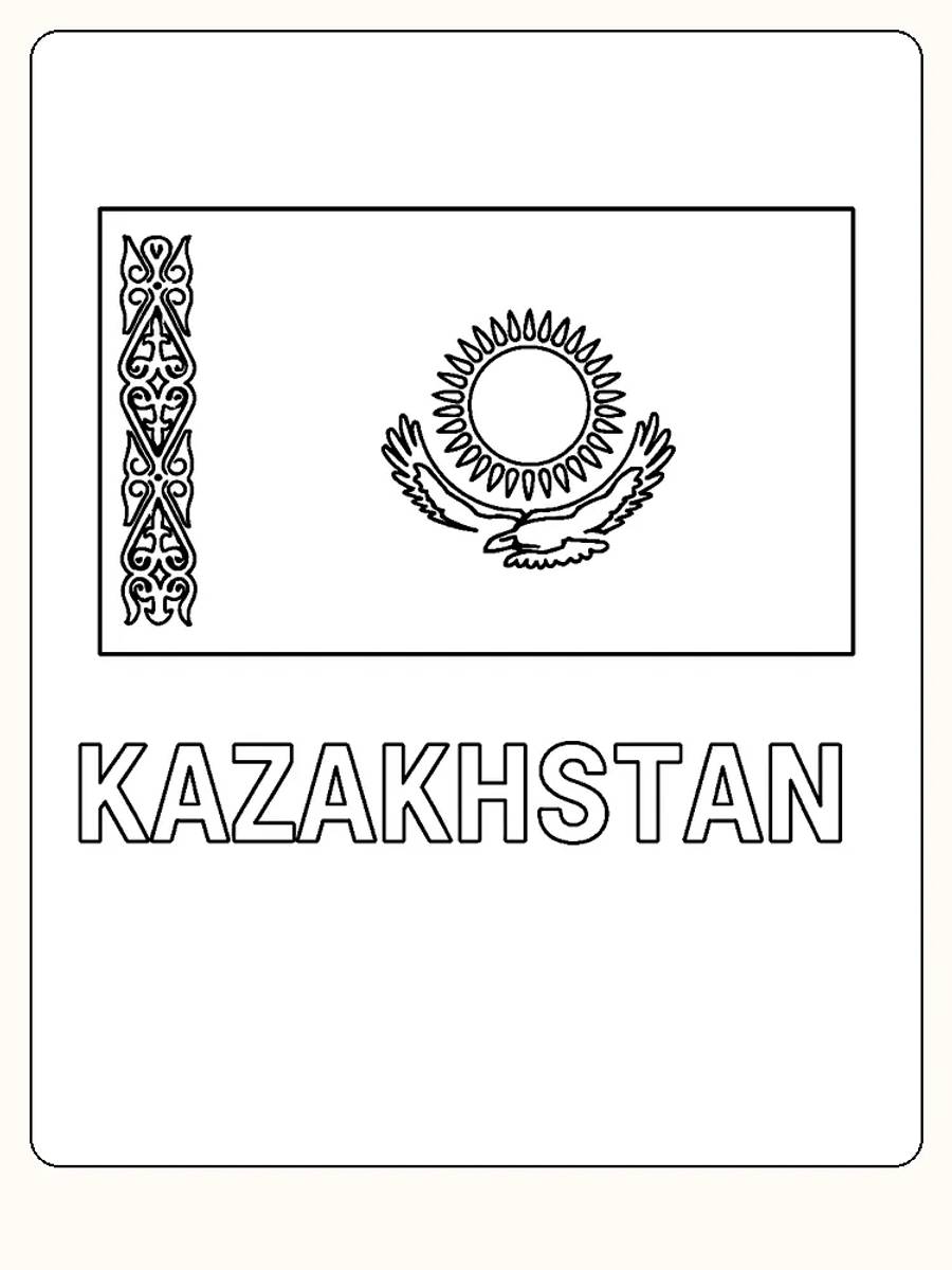 Kasachstans Flagge mit Sonne und Adler, bereit zum Ausmalen