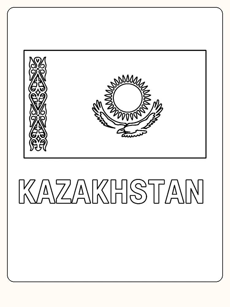 Kasachstans Flagge mit Sonne und Adler, bereit zum Ausmalen