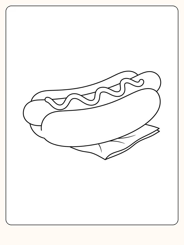 Hot-dog pour la fête nationale avec de la moutarde ondulée dessus et une serviette pliée dessous, sur fond blanc