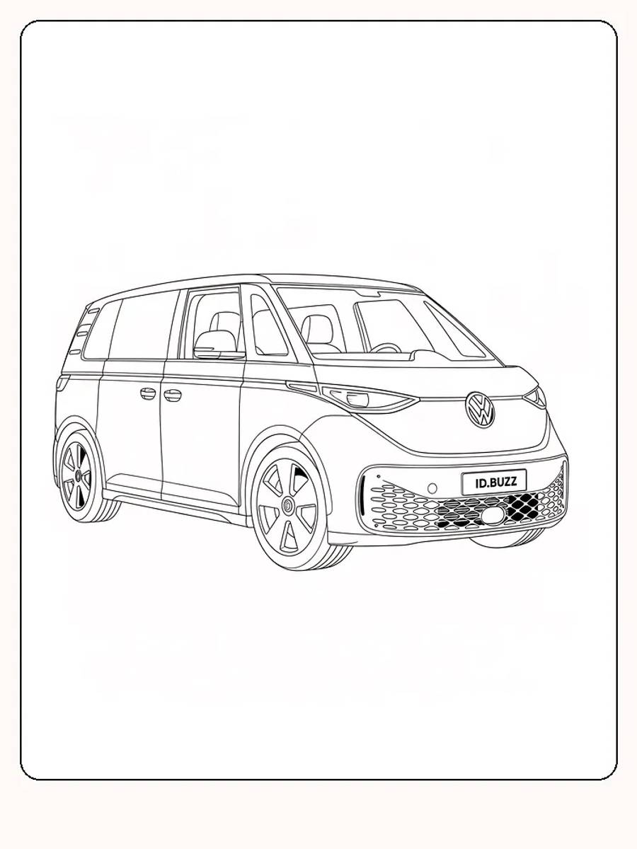 Fargeleggingstegning av Volkswagen ID. Buzz, klar for utskrift
