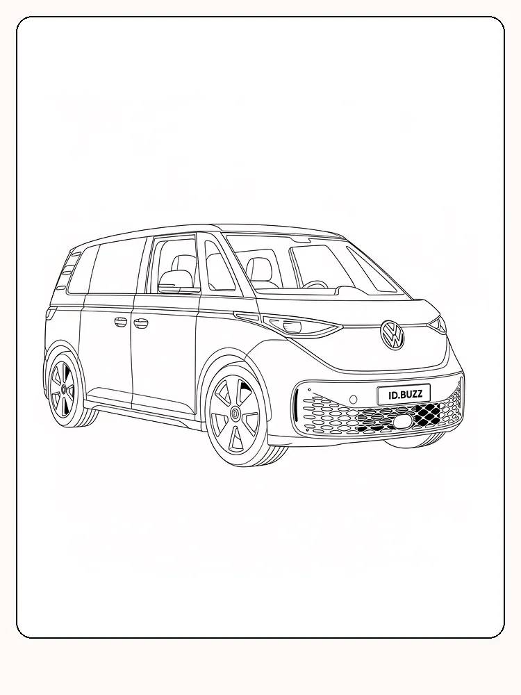 Fargeleggingstegning av Volkswagen ID. Buzz, klar for utskrift