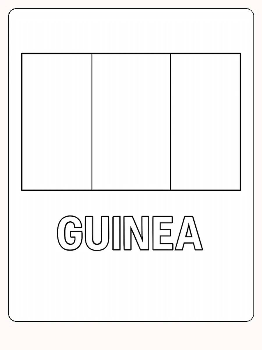 Guineas Flagge mit roten, gelben und grünen vertikalen Streifen, bereit zum Ausmalen.