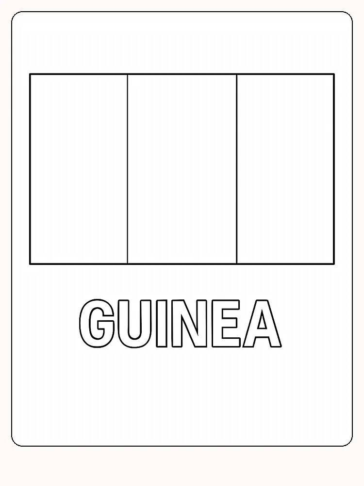 Guineas Flagge mit roten, gelben und grünen vertikalen Streifen, bereit zum Ausmalen.