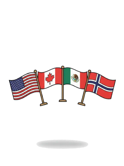 Flagg som viser USA, Canada, Mexico og Norge som symboliserer  kategorien flagg.