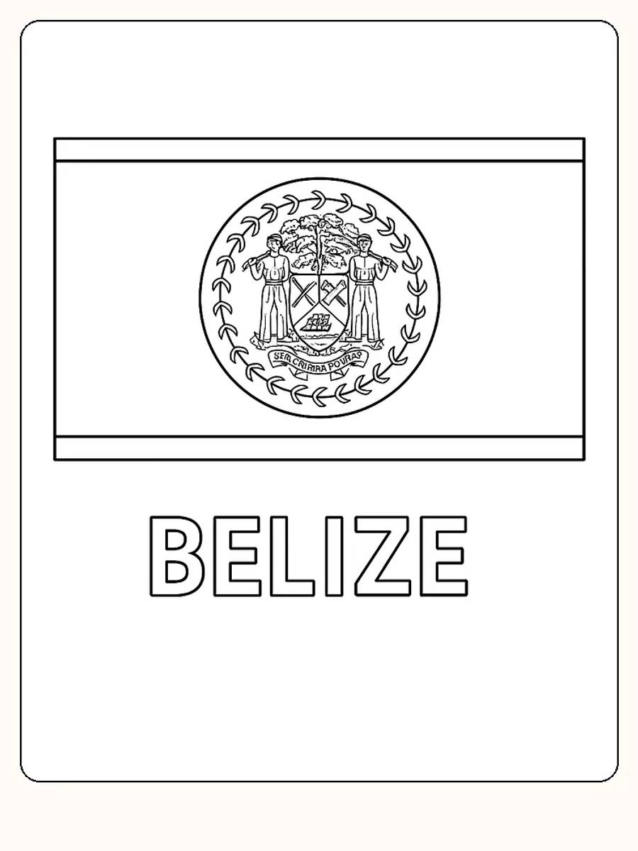 Die Flagge von Belize mit reichhaltigem Farbdesign und Wappen, bereit zum Ausmalen.