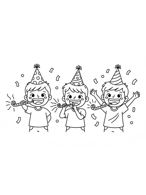 Barn med partyhatter og konfetti