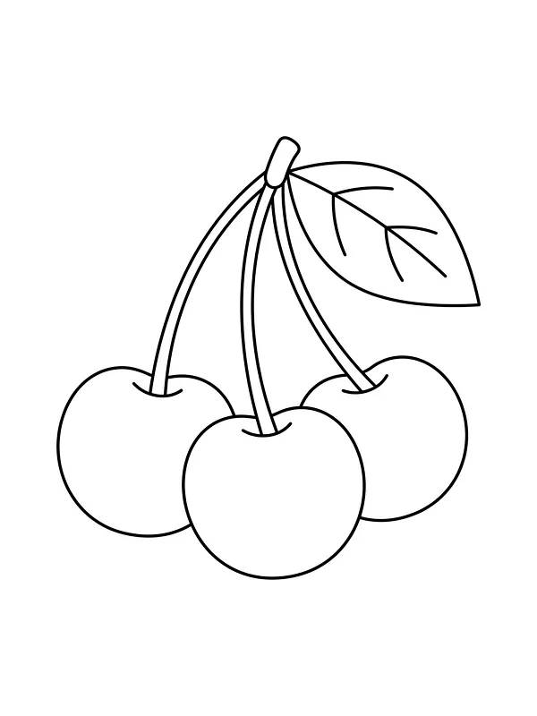 Tre kirsebær med stilker og ett blad