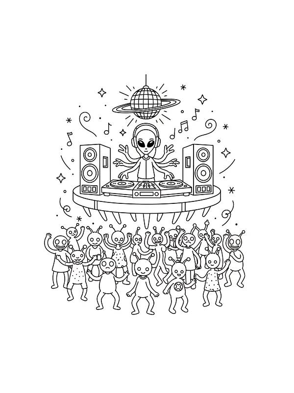 Alien DJ med dansende aliens
